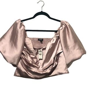 NWT- EXPRESS Women’s Formal Pink Silky Elastic Waist Puffed Sleeved Top Size XL
